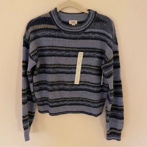 Ana Blue Striped Cropped Balloon Sleeve Sweater XS